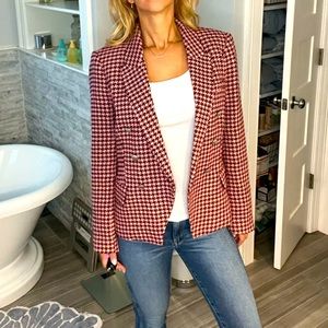 L'Agence Houndstooth Blazer Burgundy and Cream size 8